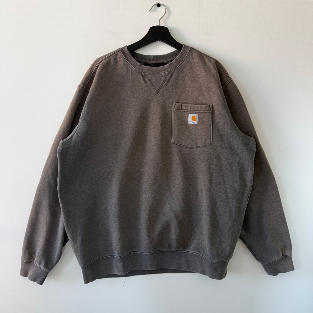 Carhartt Mens Loose Fit Midweight Crewneck Pocket Sweatshirt Brown L 103852